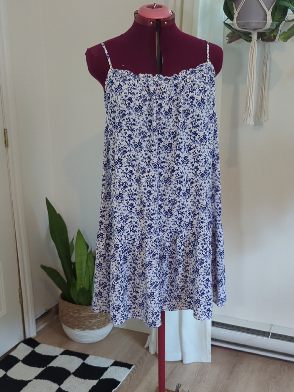 H&M White Dress with Blue Floral Print